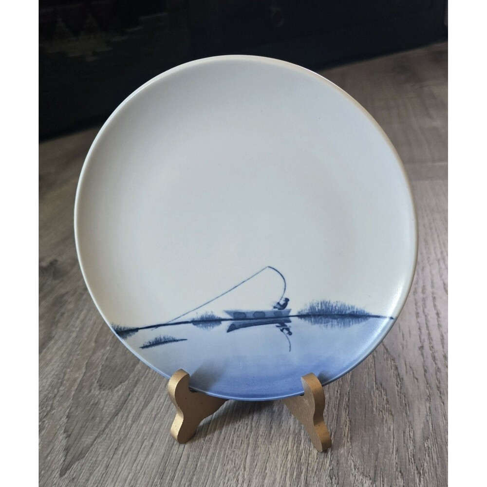 Blue White Fishing Lake On Pottery Wall / Salad Plate 7.5" - Cabin Lake house